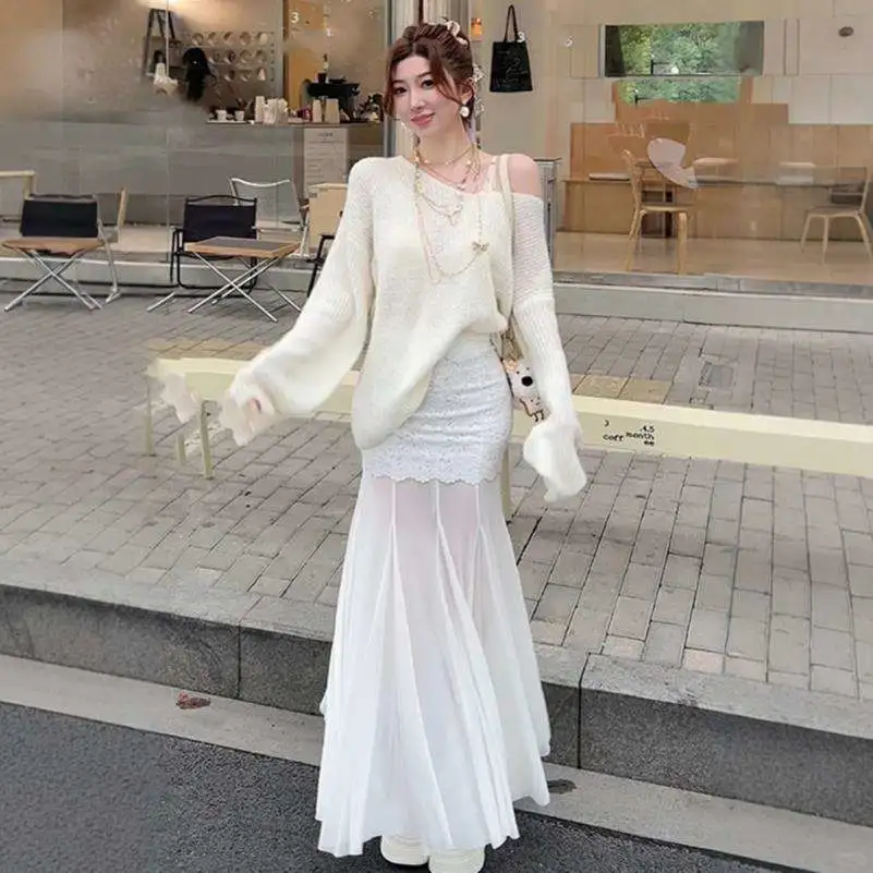 法式优雅蕾丝拼接网纱设计半身裙女2025