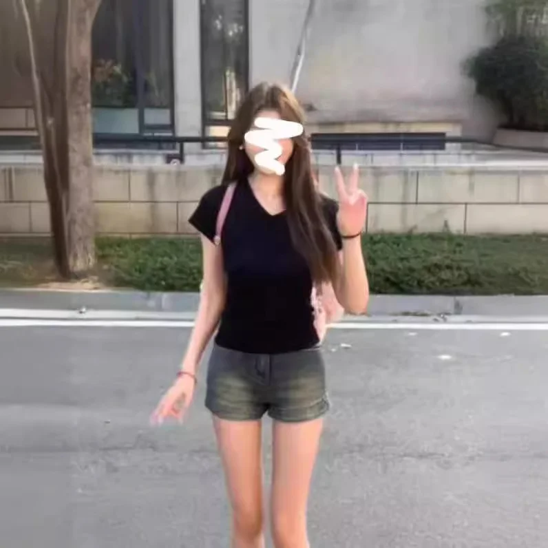 黑色V领短袖🖤夏季必备