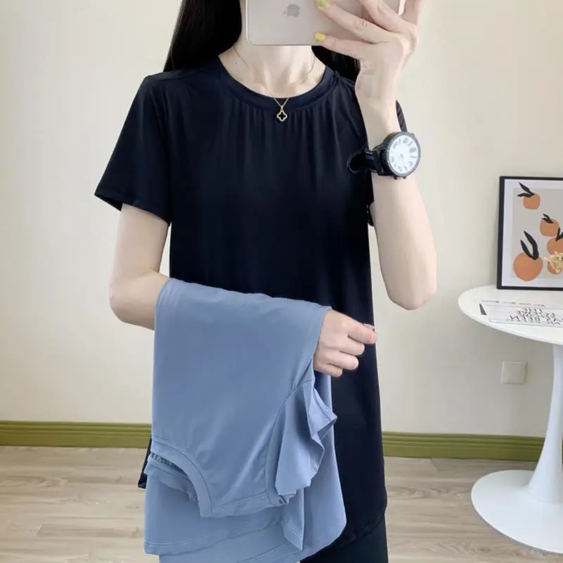 户外大码速干衣瑜伽服女夏季薄款短袖运动T