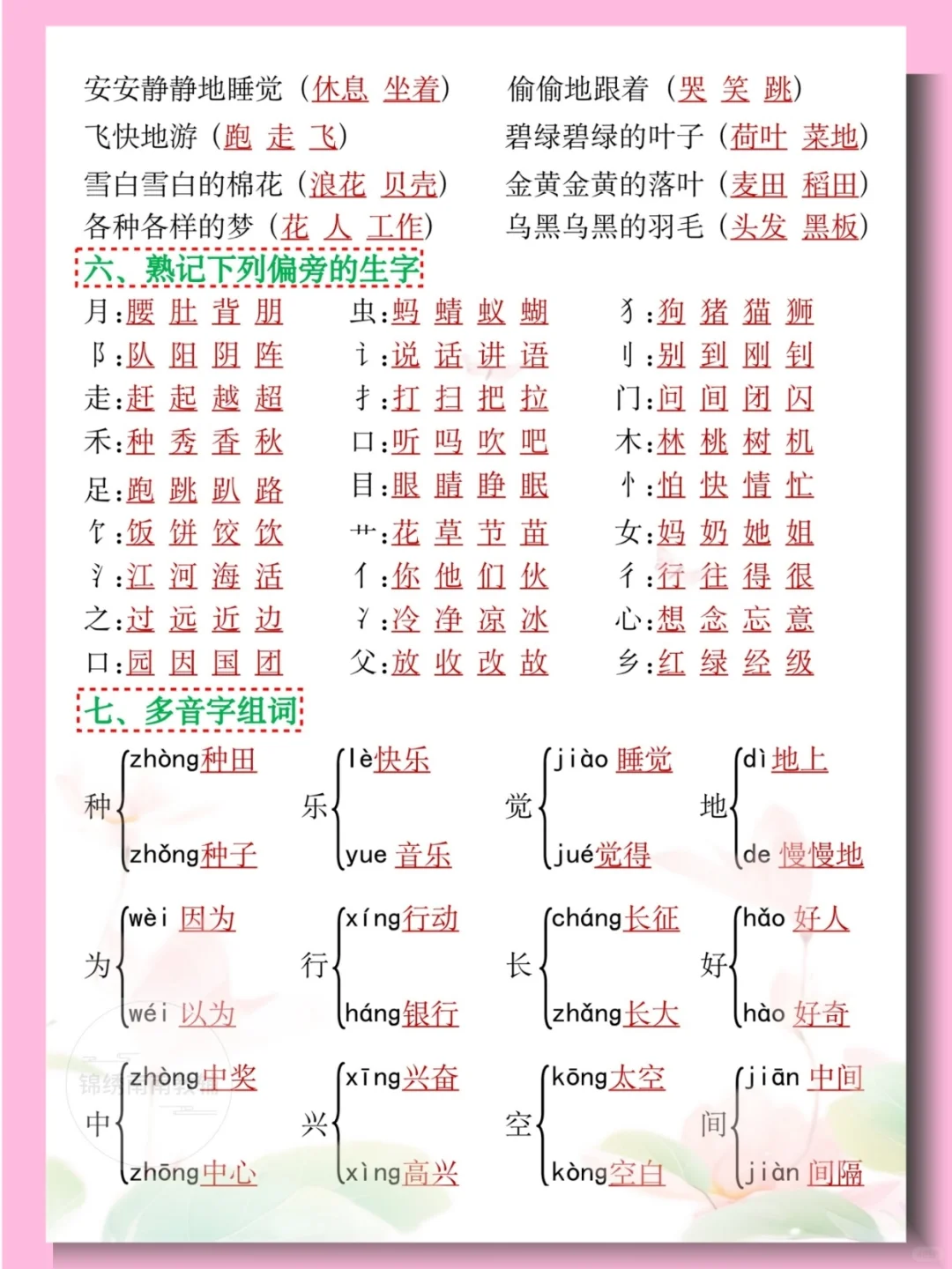 老师整理，新一下语文期中复习必备知识点