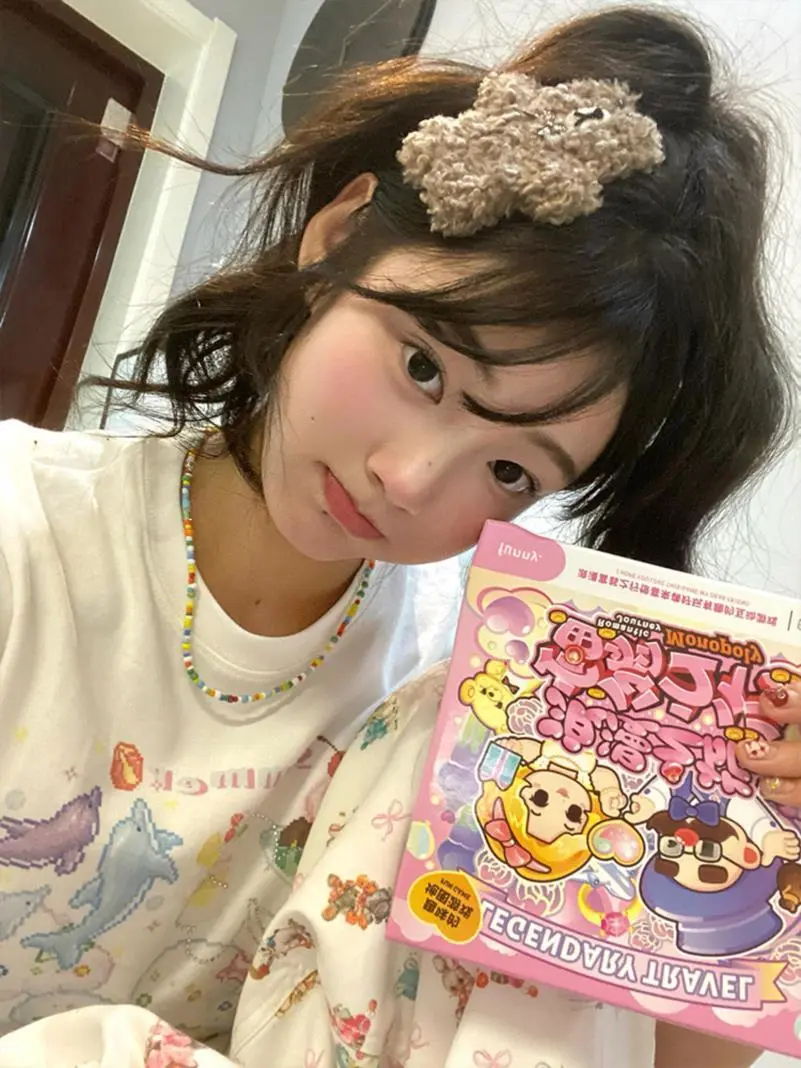 多彩卡通涂鸦印花正肩t恤女夏季休闲百搭修