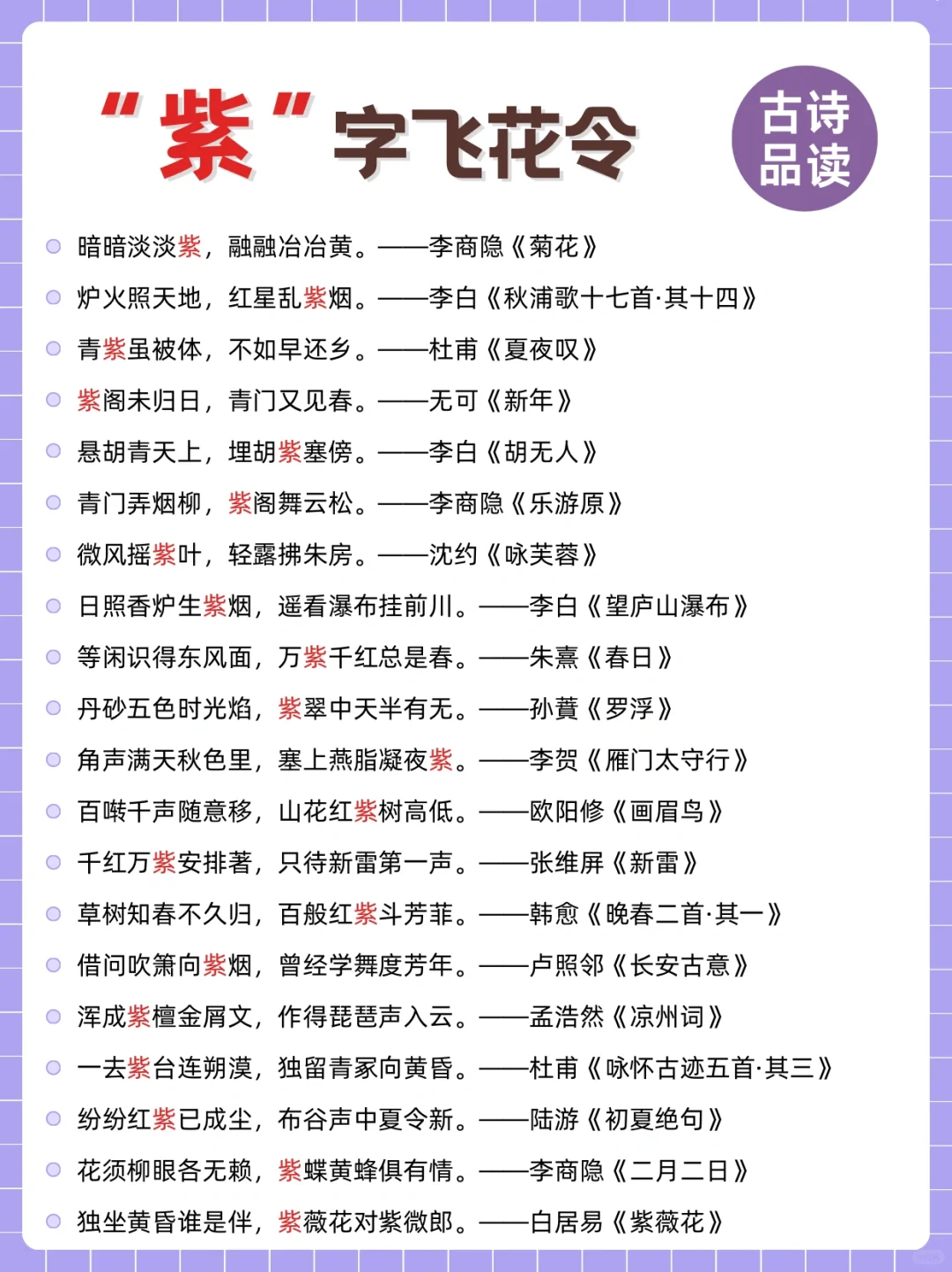 【诗词飞花令】红橙黄绿青蓝紫，快替孩子收藏