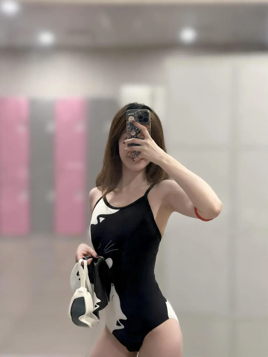 🐱黑白小猫连体泳衣👙显瘦必备