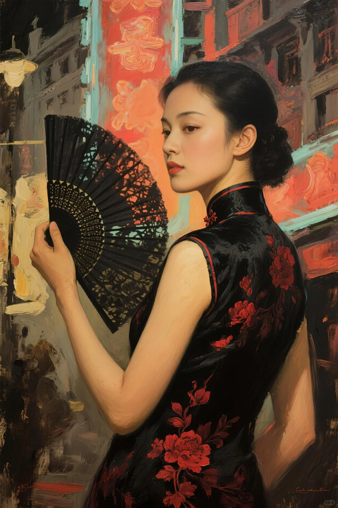 AI油画习作《民国佳人》