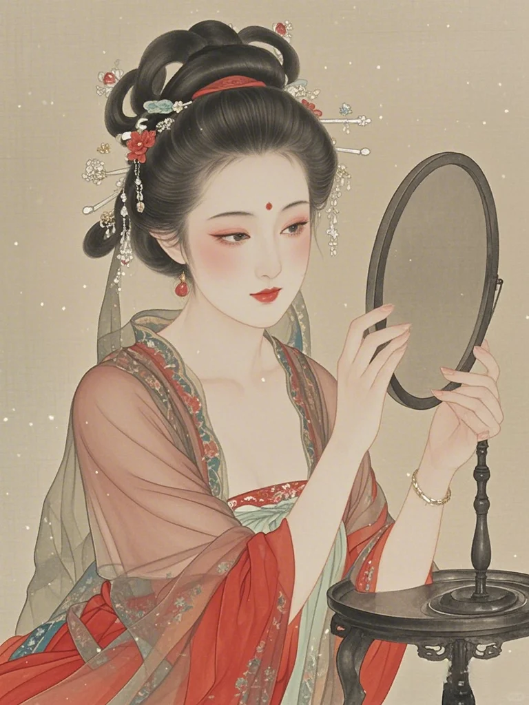 古风，懒起画蛾眉，弄妆梳洗迟