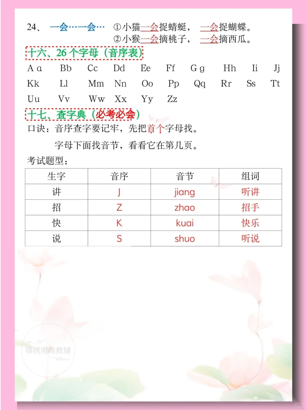 老师整理，新一下语文期中复习必备知识点