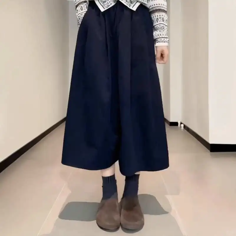 大码女装藏青色阔腿直筒休闲裤子女夏季新款