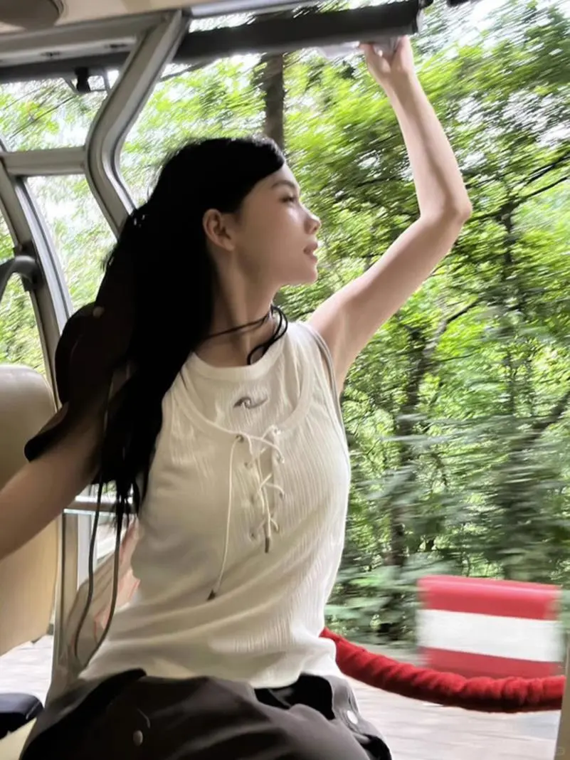 美式复古假两件白色小吊带背心女夏季外穿甜