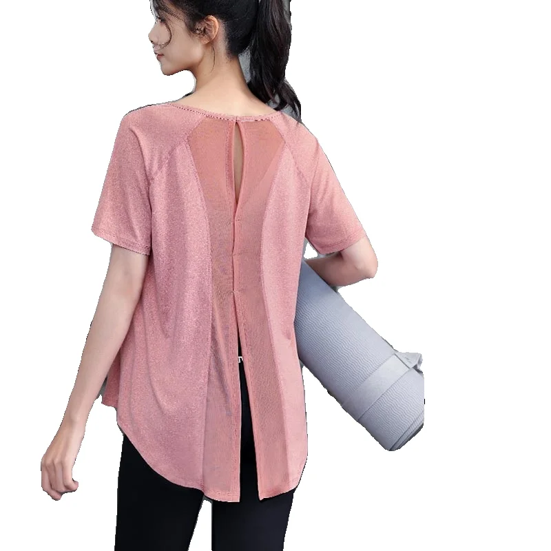 宽松瑜伽服女套装大码跑步服运动上衣短袖夏