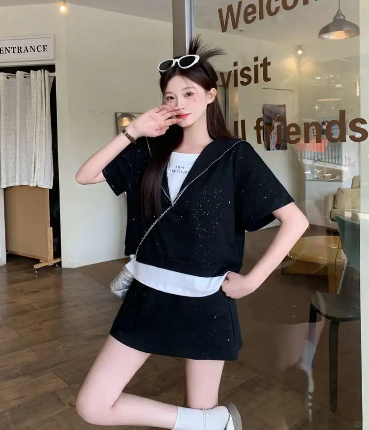 胖MM显瘦气质减龄休闲套装女夏季新款大码