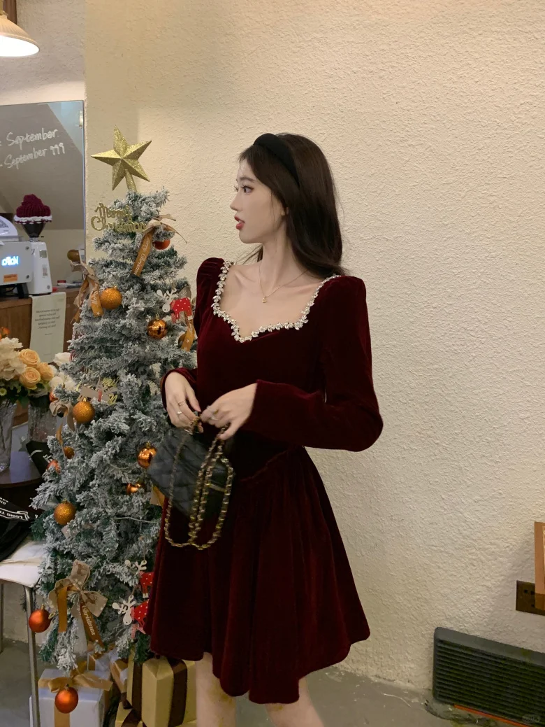 👗大码红色女神裙🎀法式复古必备