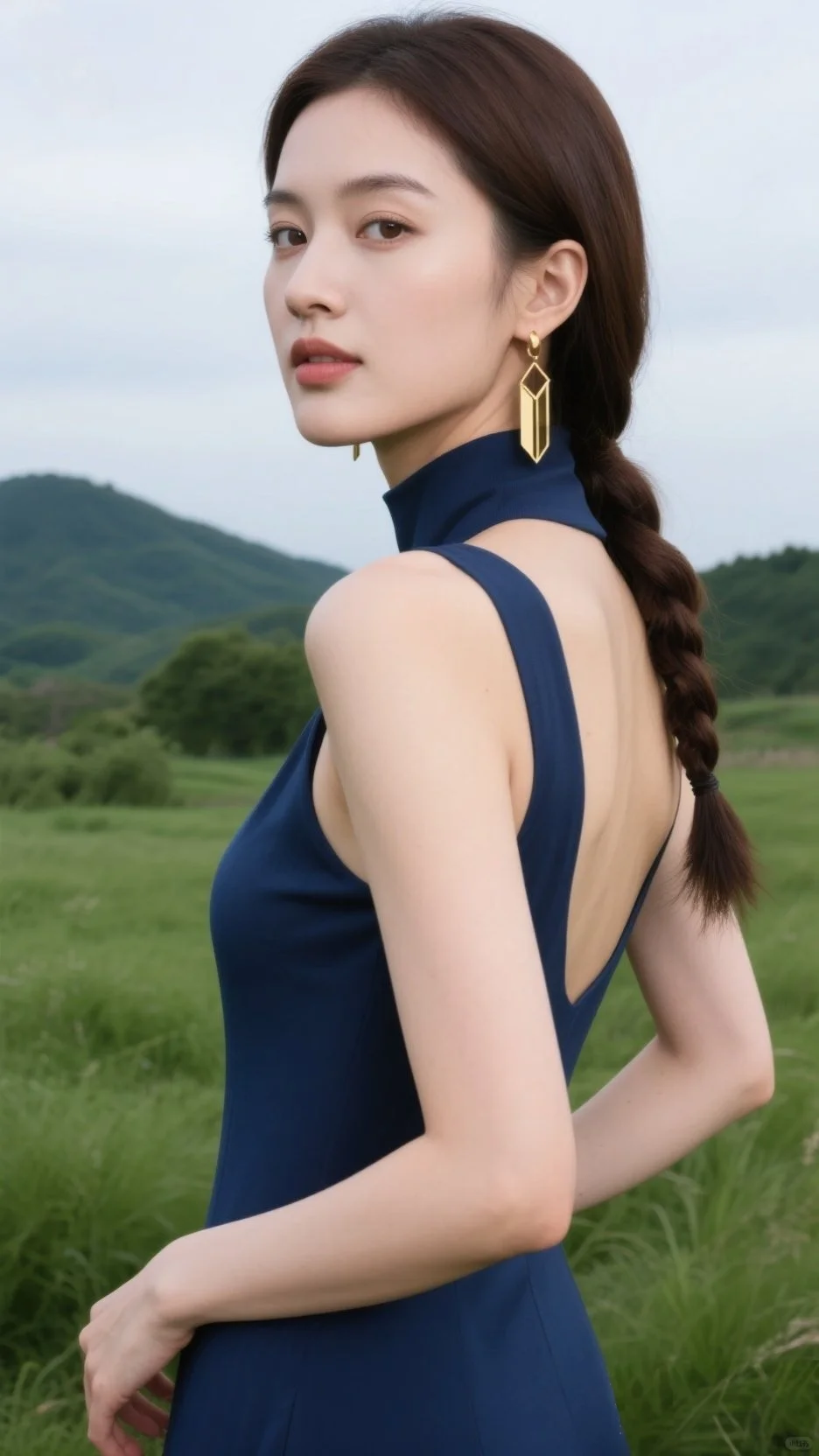 每日ai美女图，绿绿的大草原