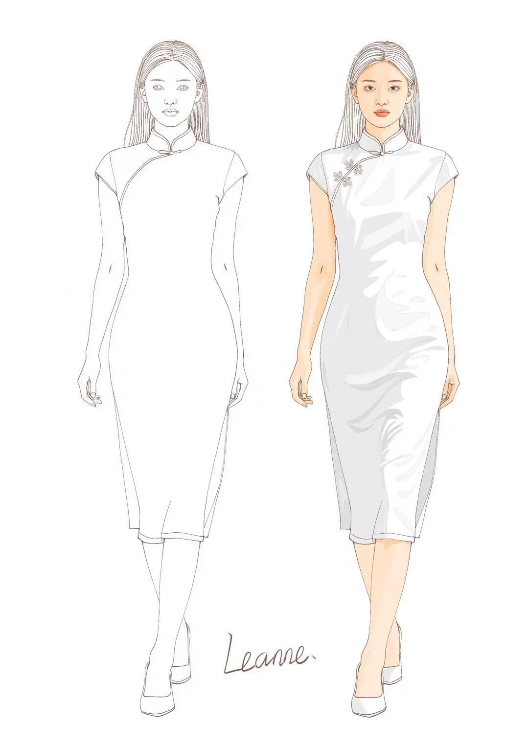 服装效果图 旗袍