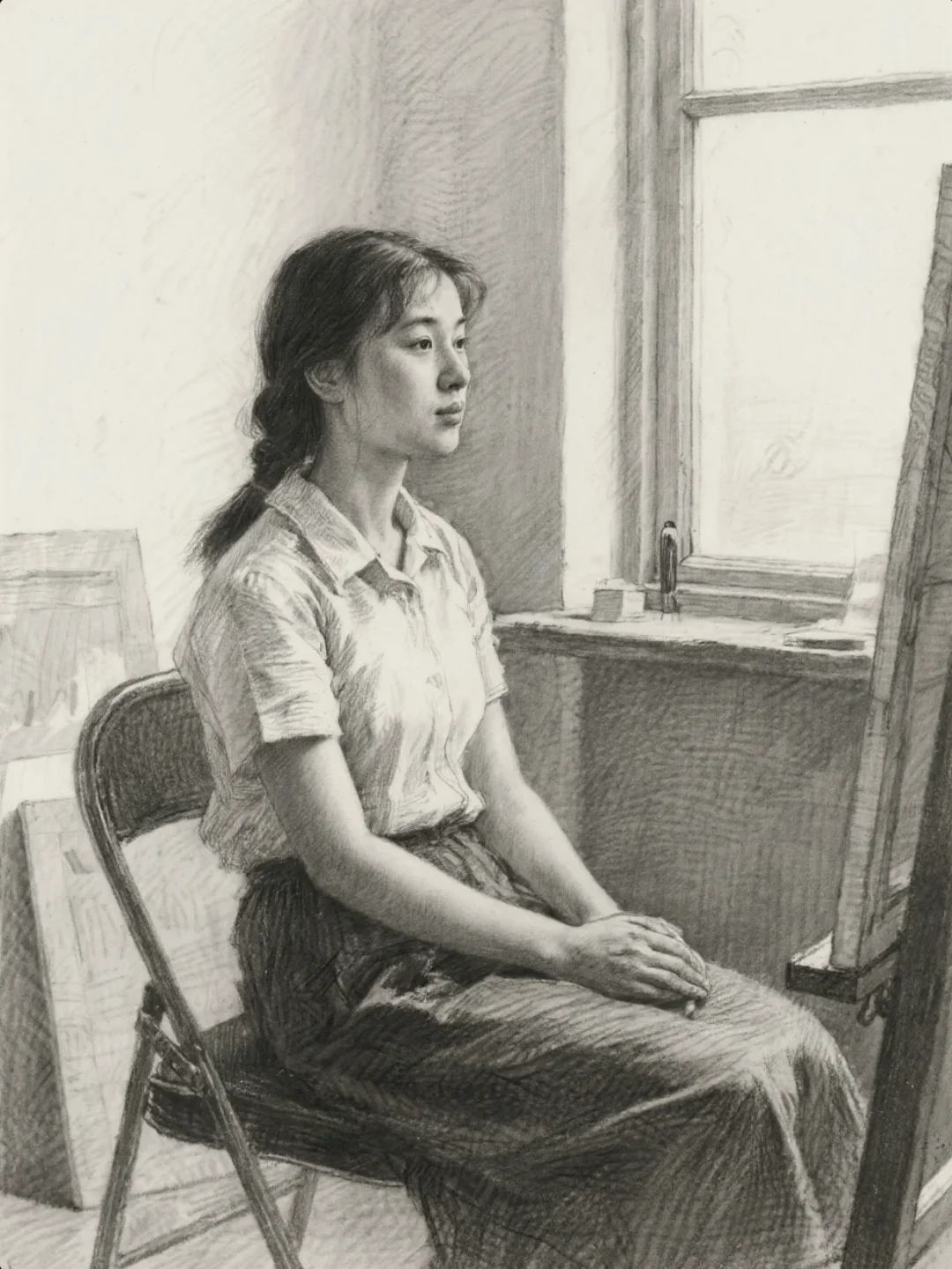 AI在画室当模特的女生
