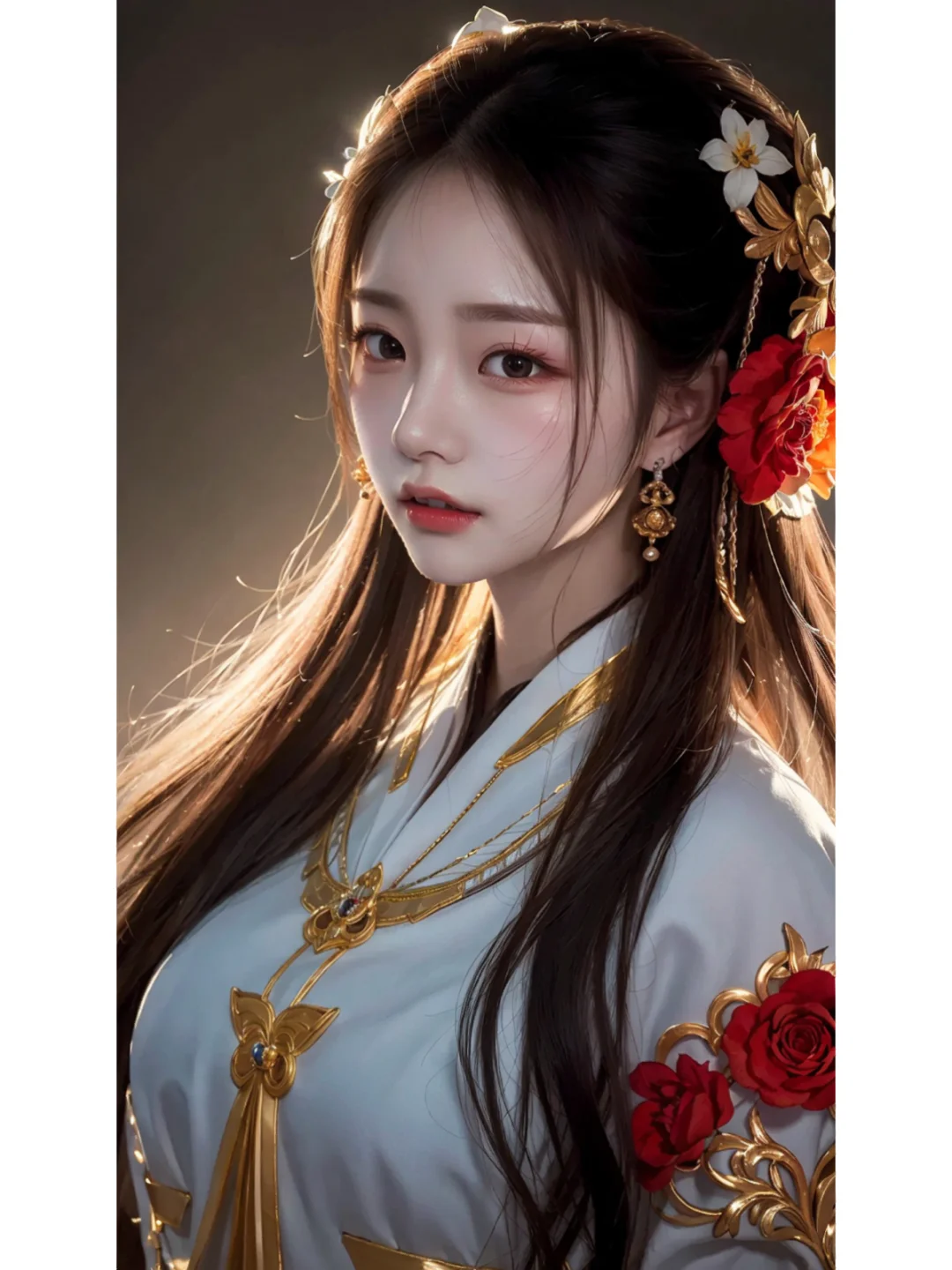 花枝招展，娇艳欲滴，柔情似水眼中泪。