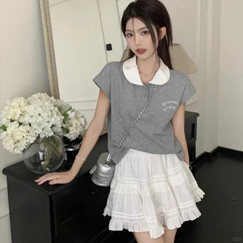 全网首发！✨休闲时尚套装女夏季2025新款polo领减龄撞色短袖T