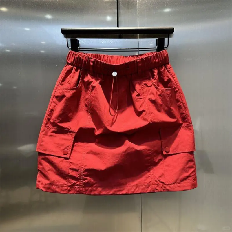 多口袋抽绳松紧腰休闲工装短裙女夏季薄款防