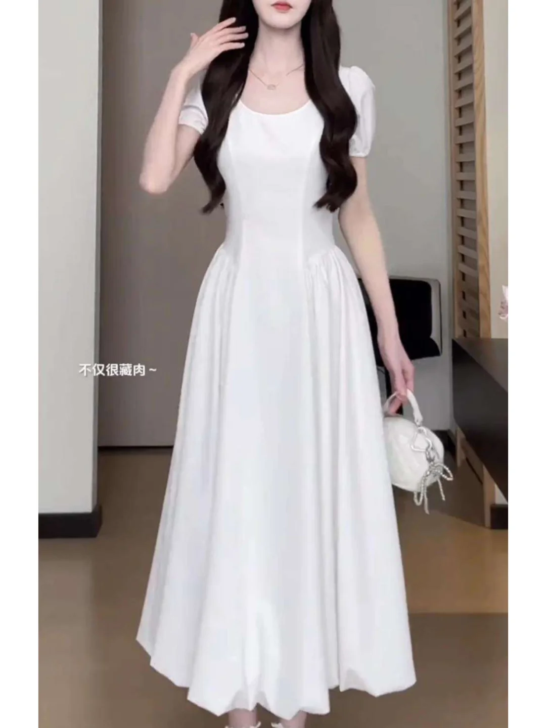 法式温柔风白色花苞连衣裙子女夏季2025