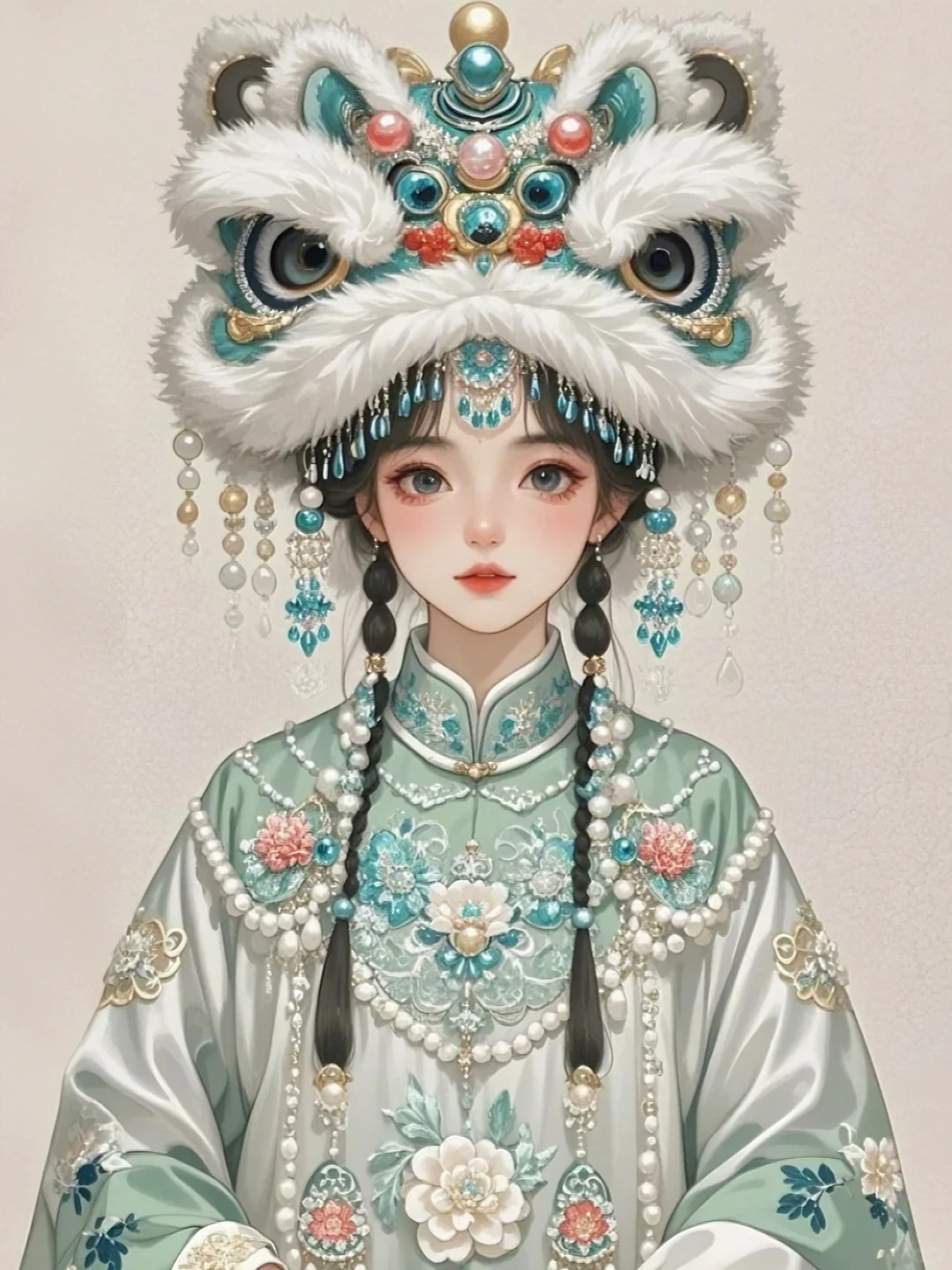 醒狮少女，国风醒狮，心想狮成，万狮如意