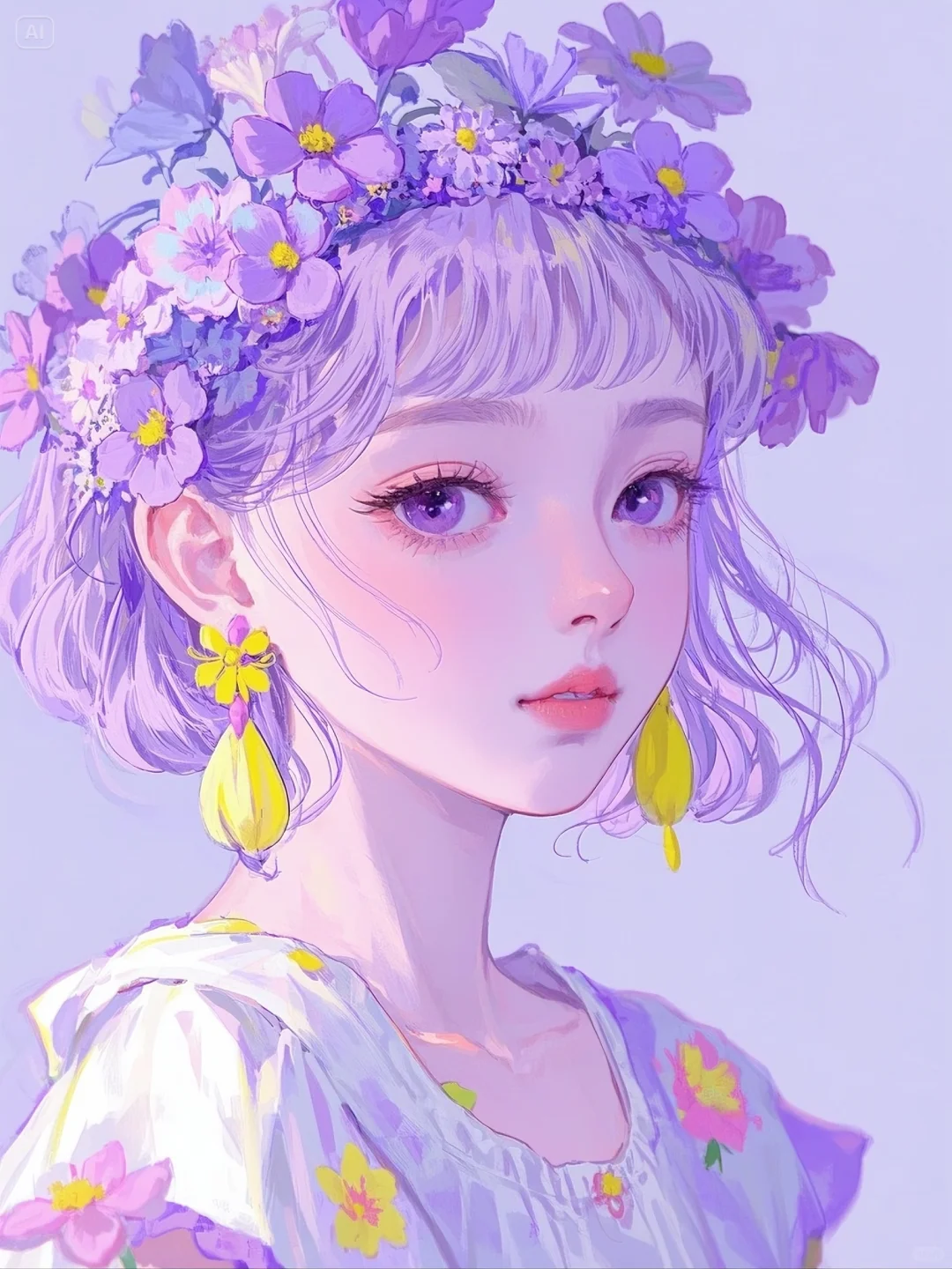 甜美插画，紫调女孩
