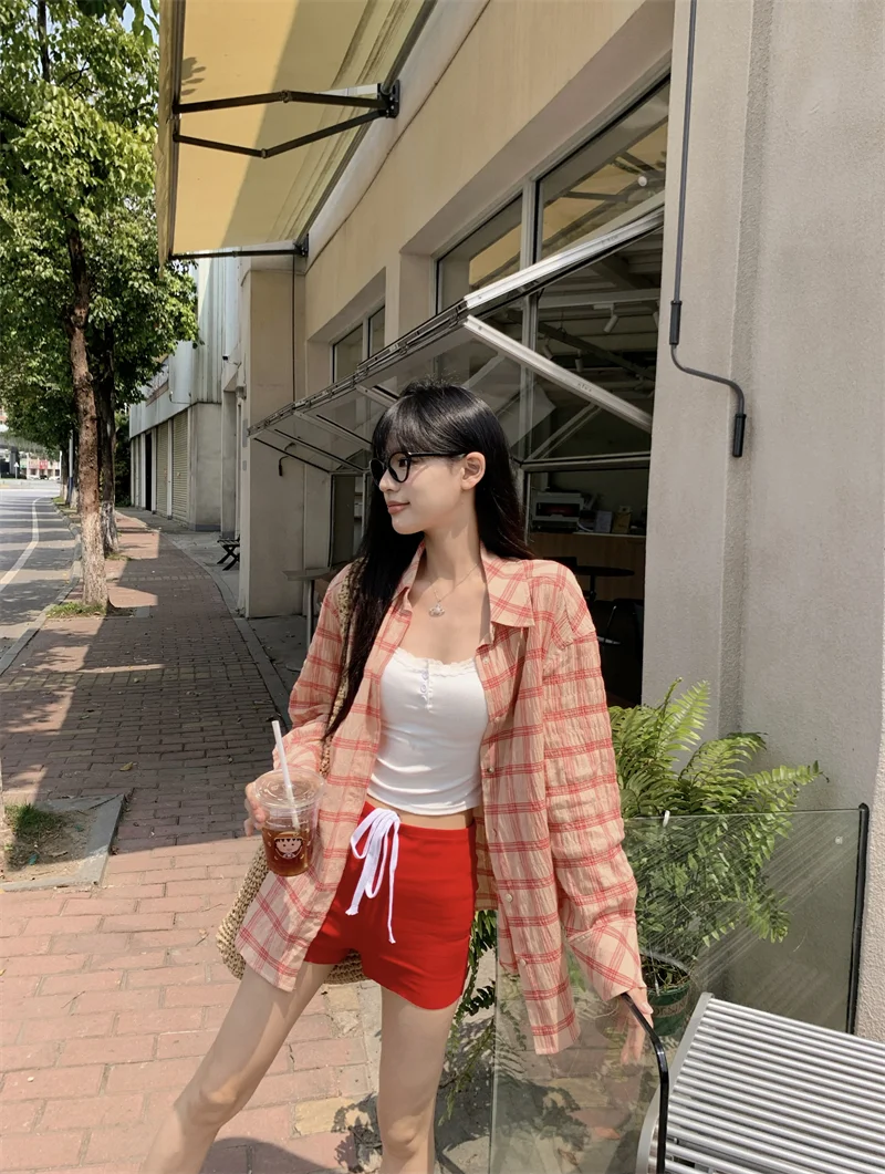甜辣格子衬衫穿搭