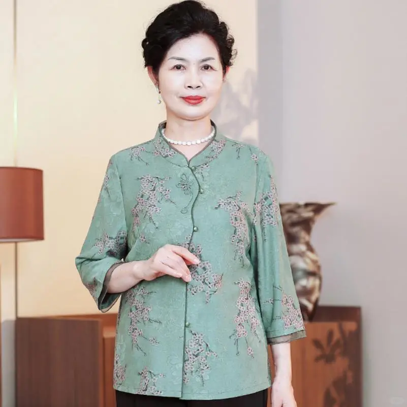 中老年春夏装新中式妈妈国风衬衫女时尚夏季