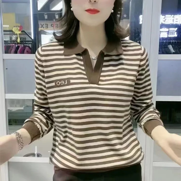 2025春秋季新款条纹长袖T恤女时尚妈妈