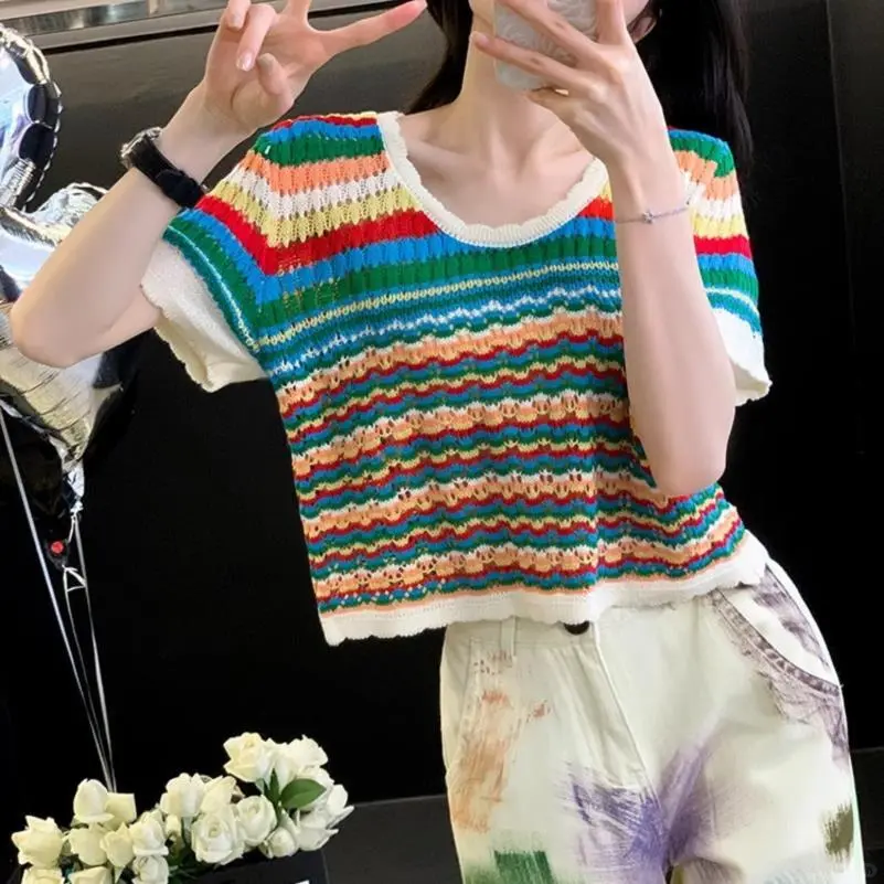 多巴胺休闲时尚套装女夏季穿搭洋气减龄彩虹