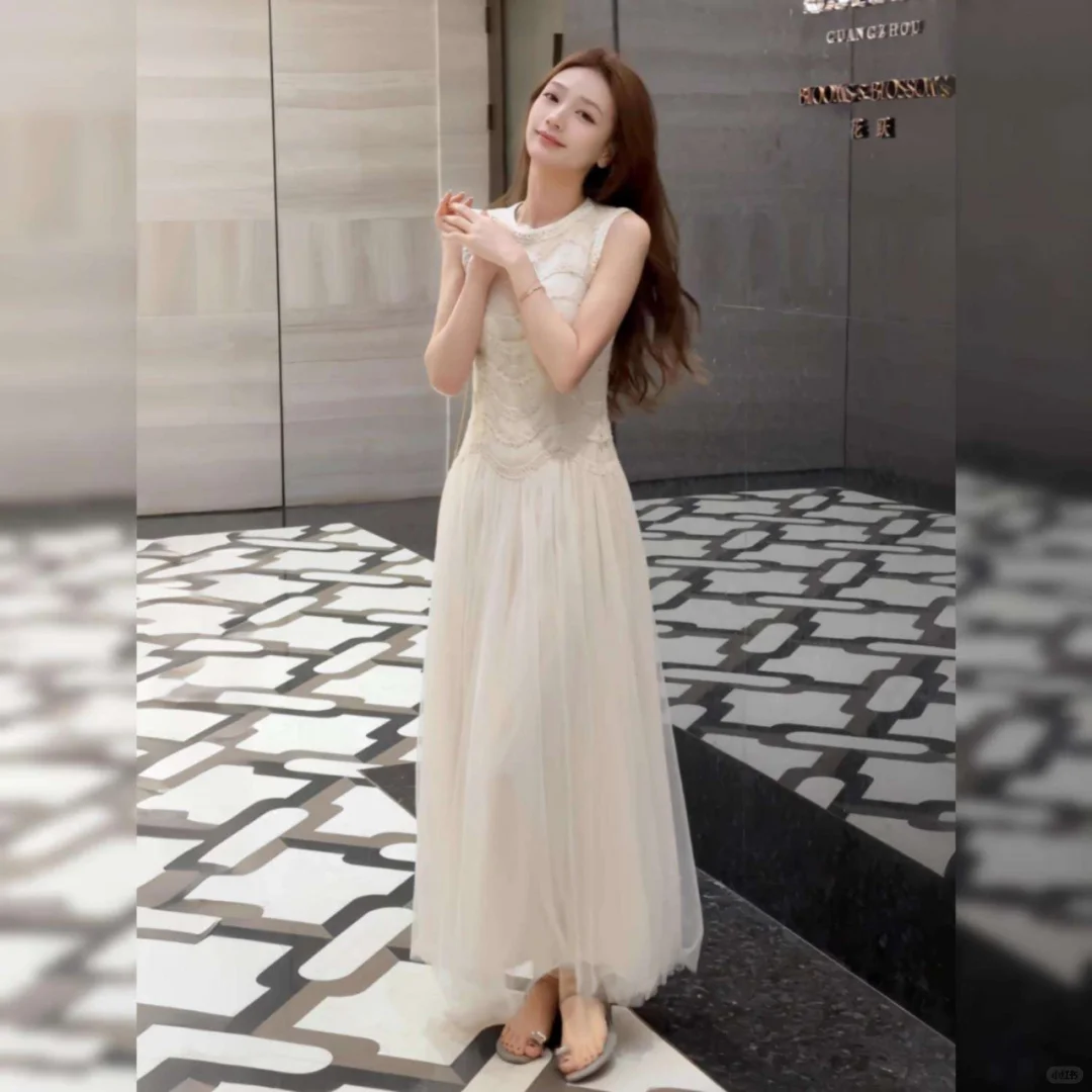 法式无袖连衣裙子女夏2025新款设计感拼