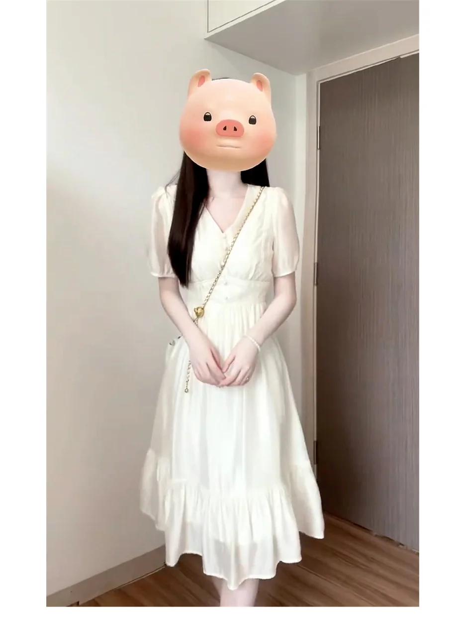 法式V领气质连衣裙子女夏季2024新款超