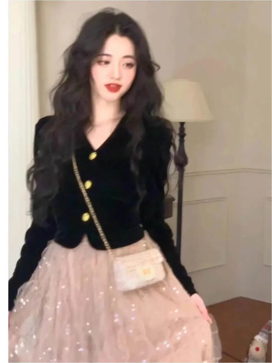 微胖穿搭时尚套装女秋冬大码女装法式丝绒上