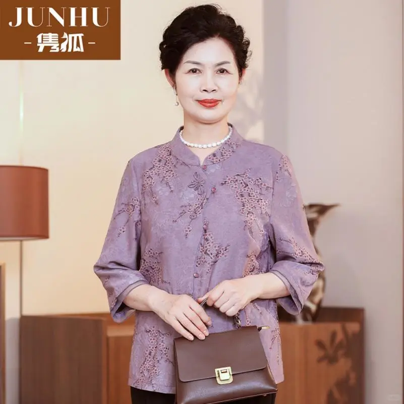 中老年春夏装新中式妈妈国风衬衫女时尚夏季