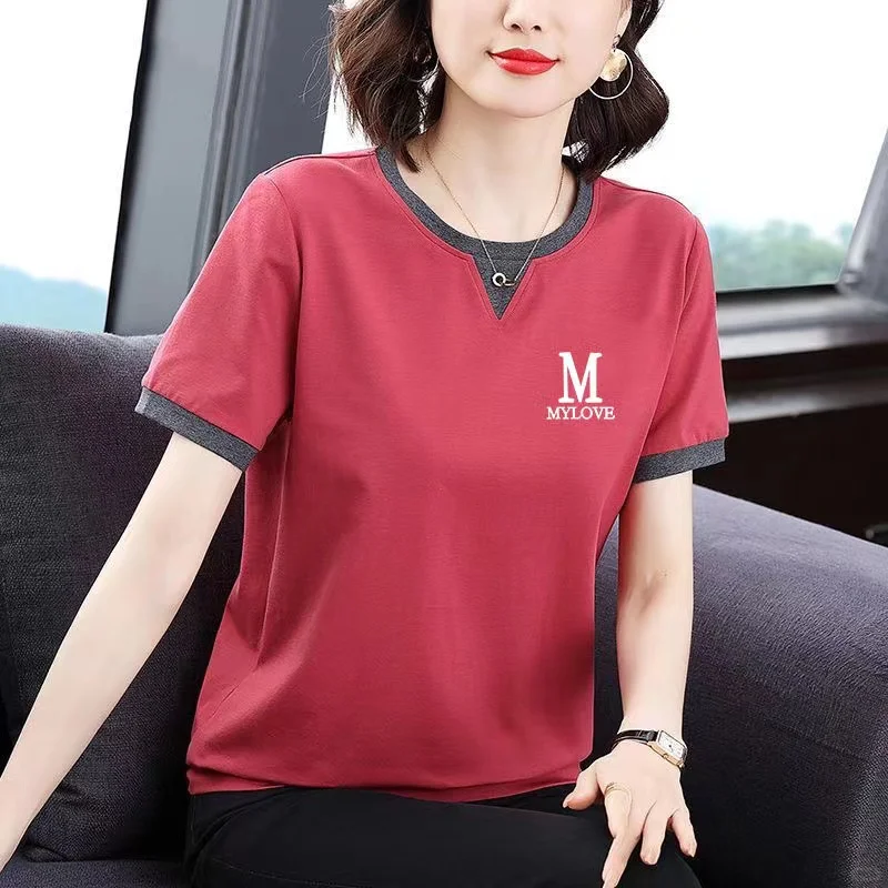 中年妈妈纯棉时尚百搭T恤女新款宽松洋气显