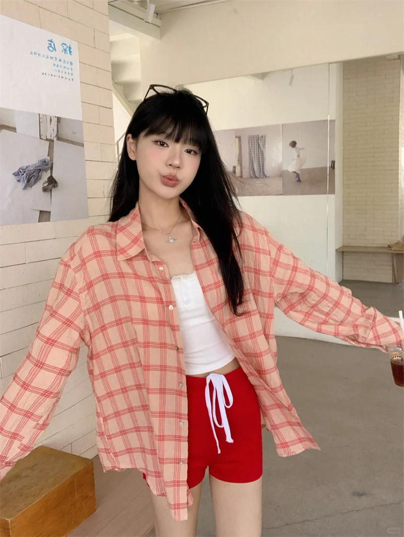 甜辣格子衬衫穿搭