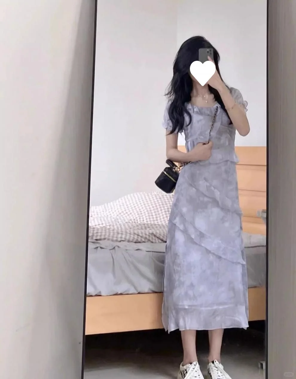 纯欲裙子女夏季法式收腰荷叶边开叉晕染连衣