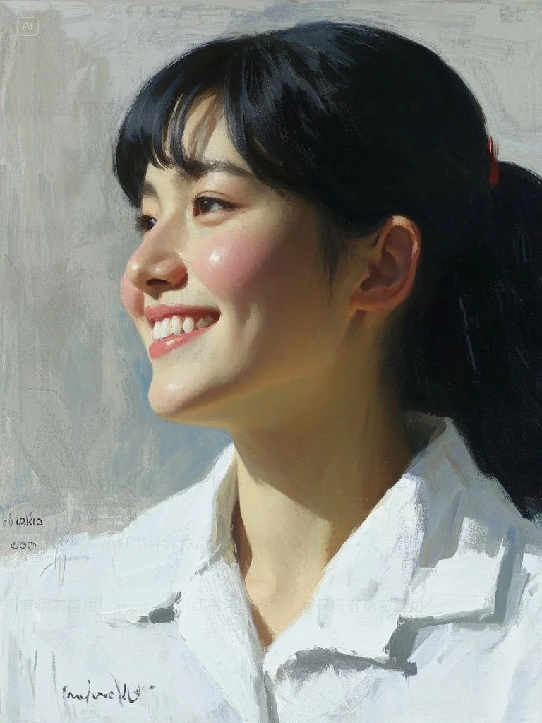 油画，大师风格，青春女生头像