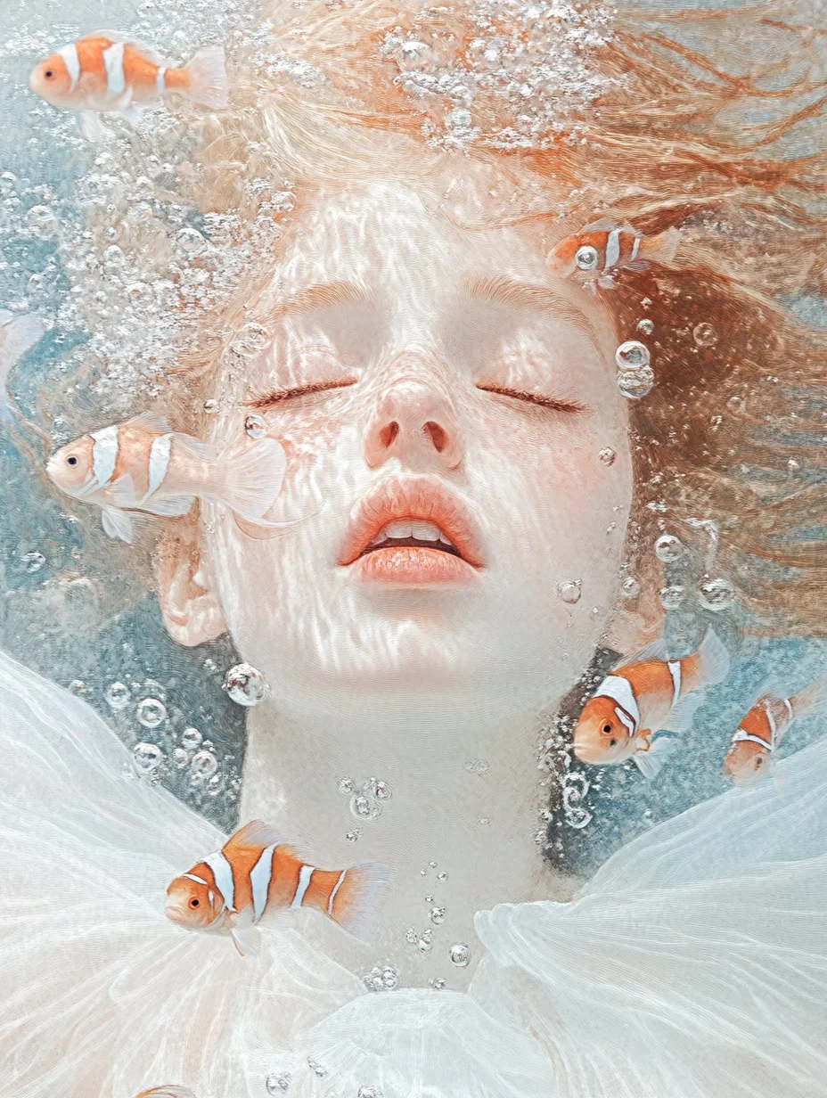 油画｜水中少女