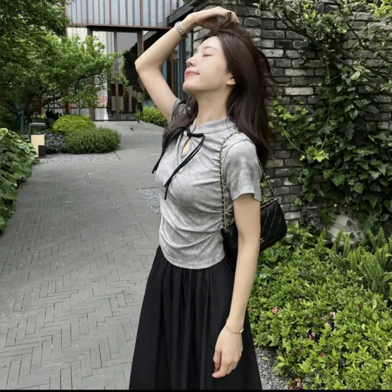 新中式国风盘扣短袖T恤女夏天复古小衫设计
