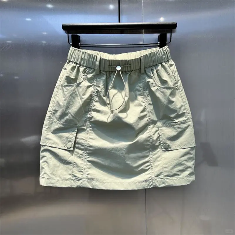 多口袋抽绳松紧腰休闲工装短裙女夏季薄款防