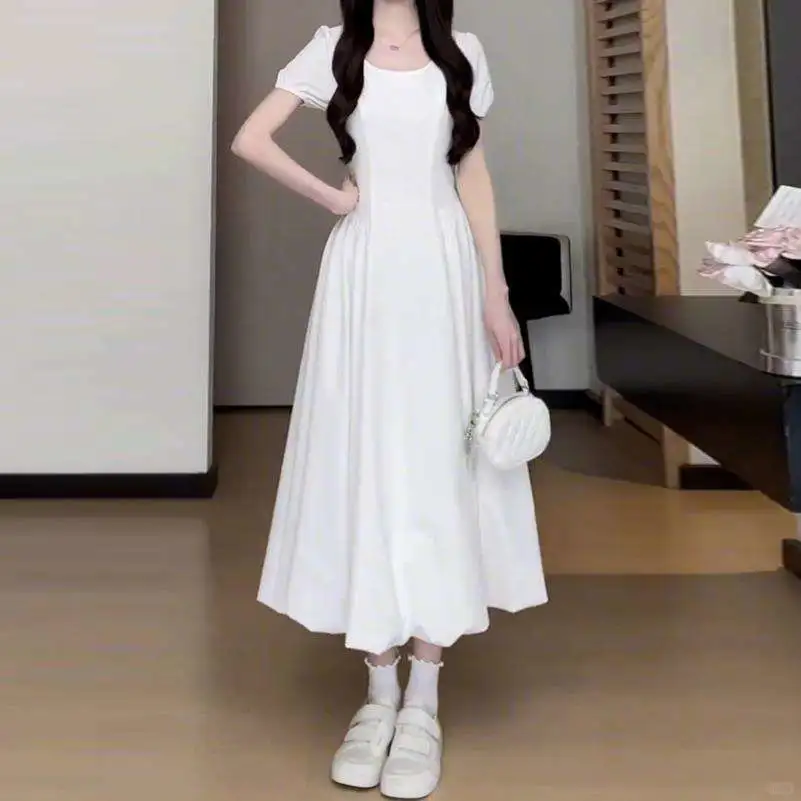 法式温柔风白色花苞连衣裙子女夏季2025