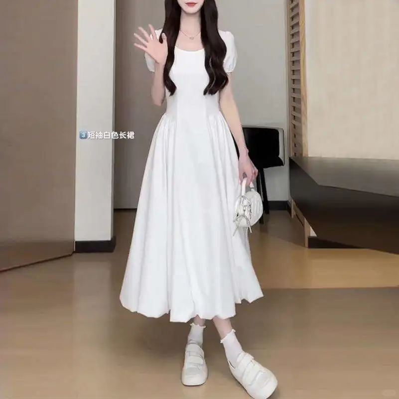 法式温柔风白色花苞连衣裙子女夏季2025