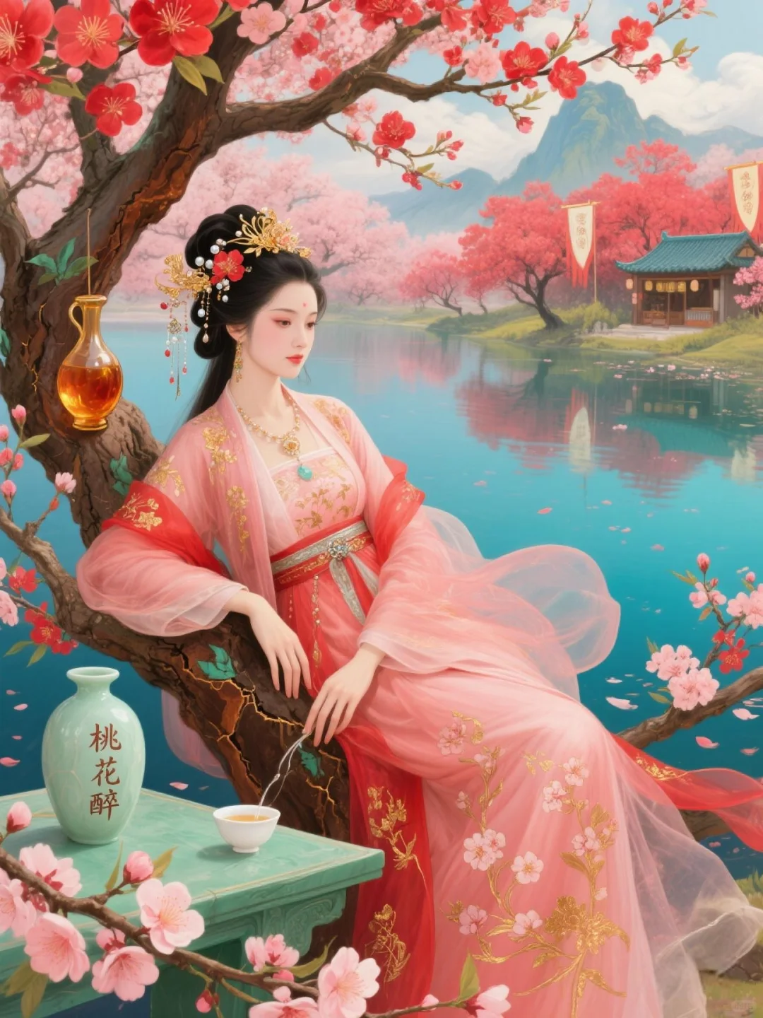 桃花仙人种桃树，又摘桃花换酒钱