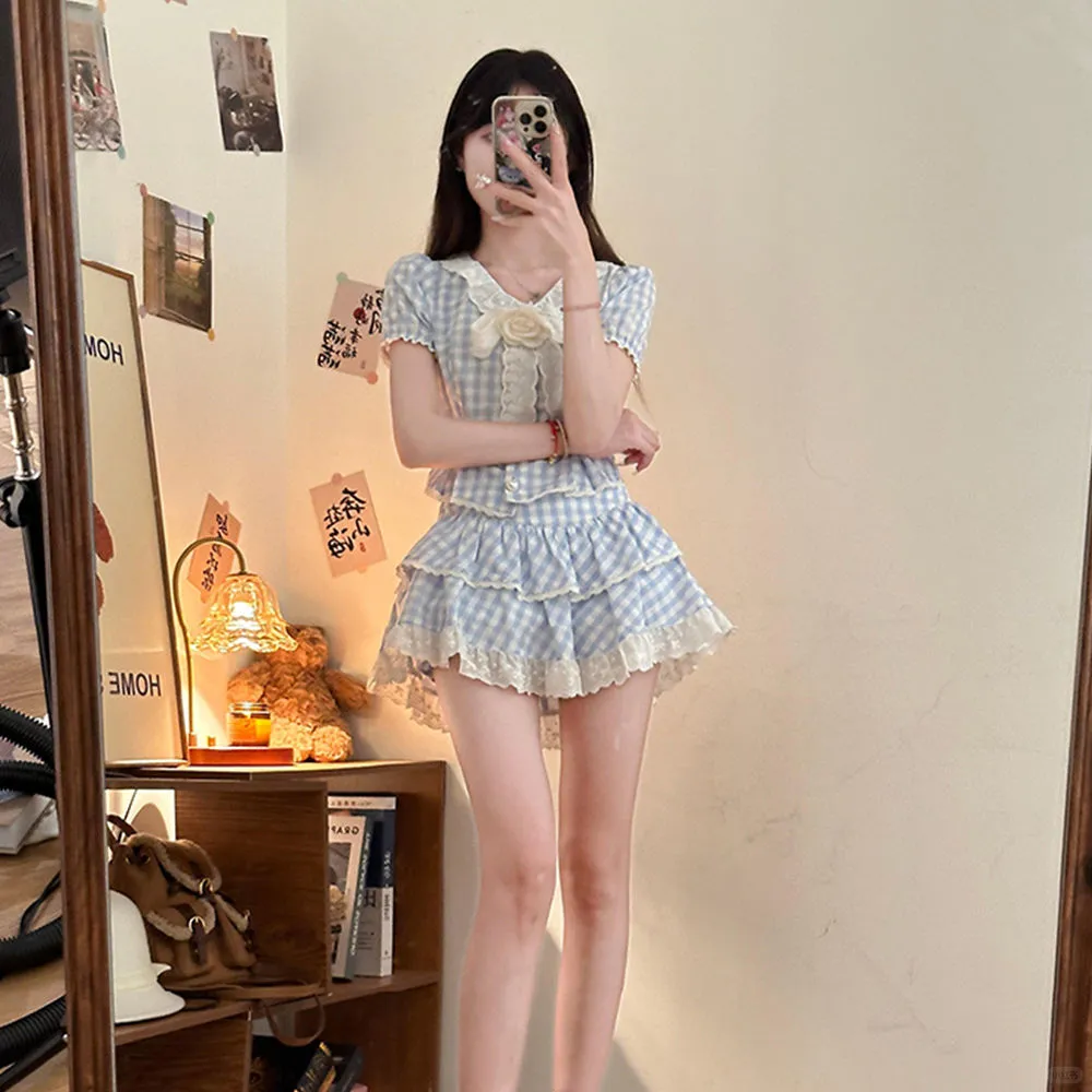 海盐苏打蓝格校供感学院风清新初春显瘦制服