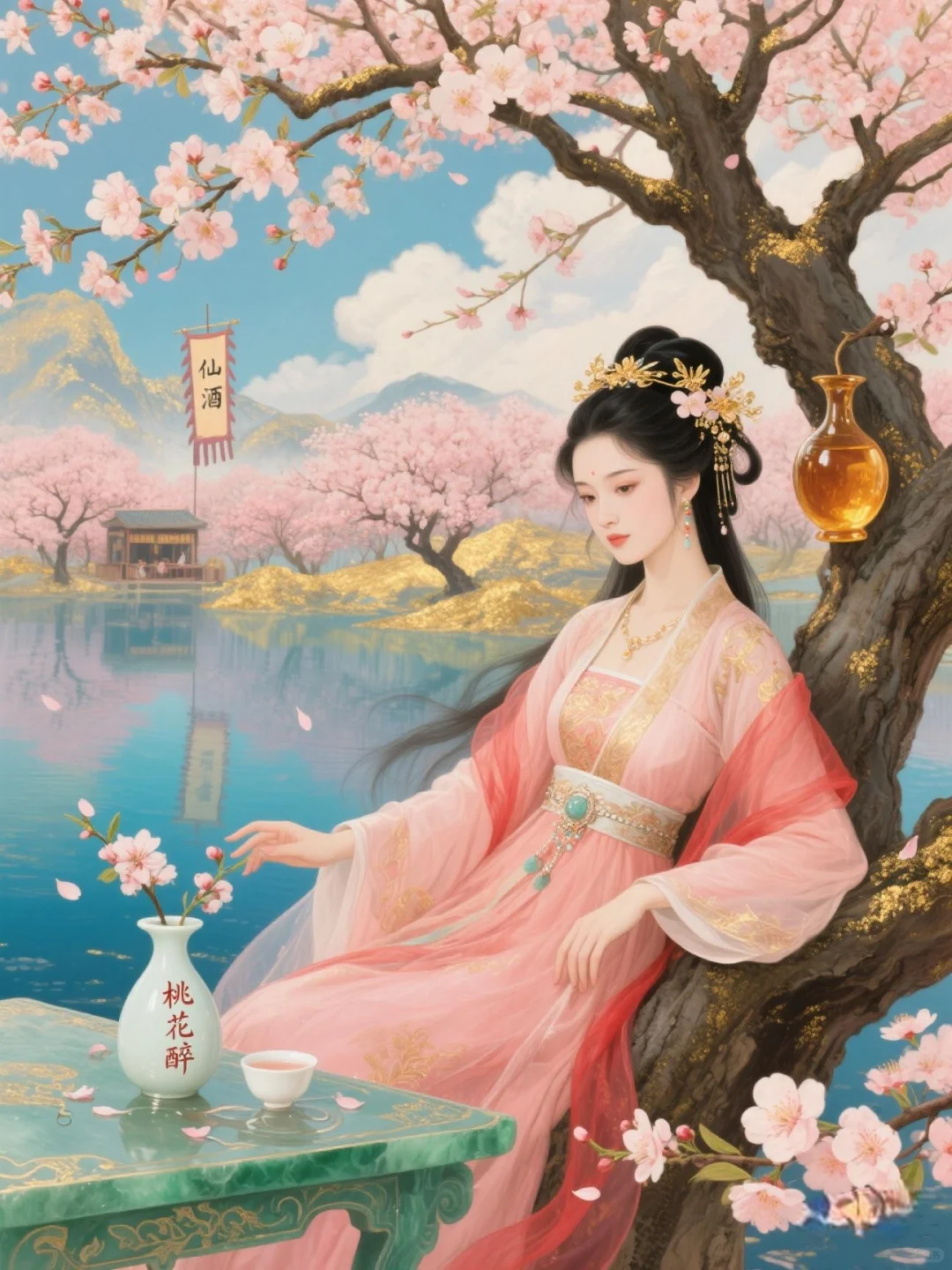 桃花仙人种桃树，又摘桃花换酒钱