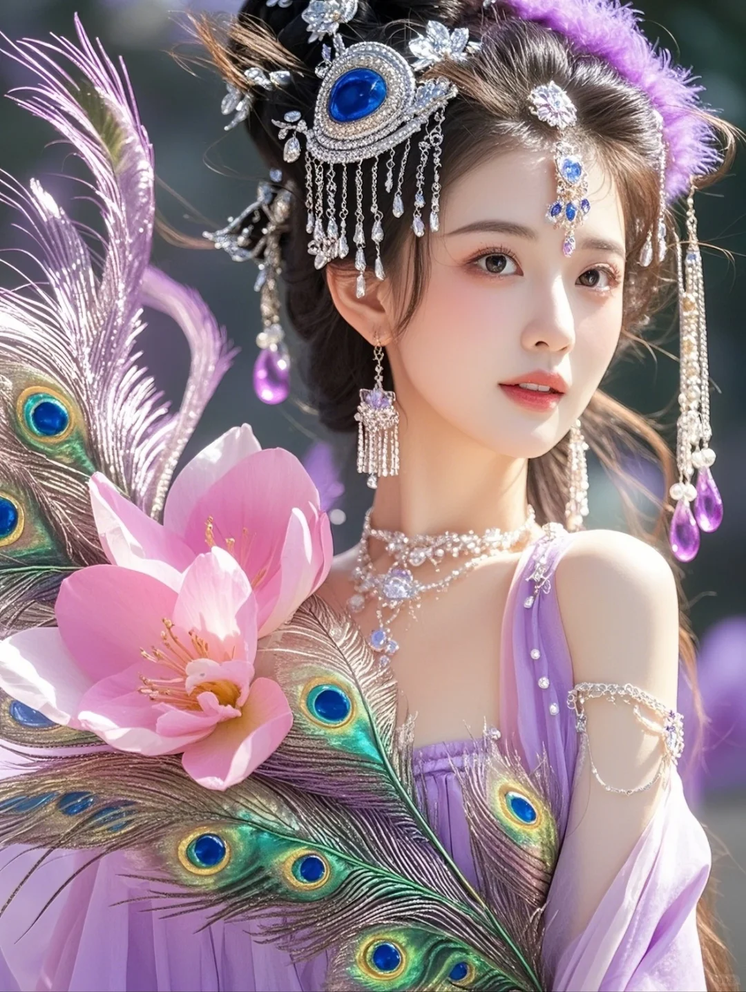 粉紫色衣衫的孔雀公主，风华绝代，美若天仙