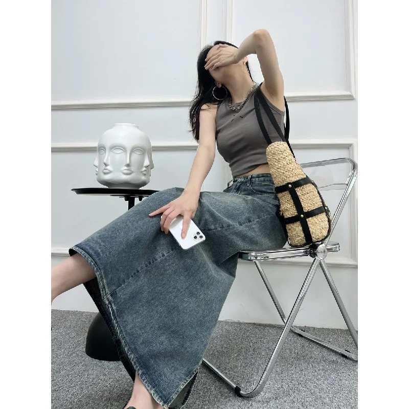 复古牛仔半身裙女夏季2024新款高腰显瘦