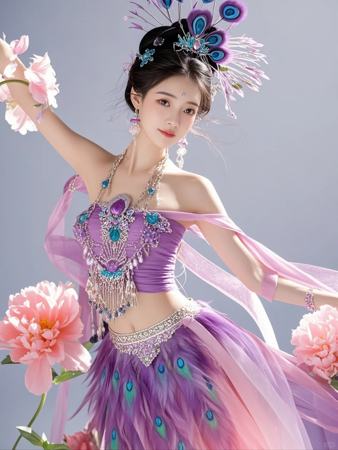 粉紫色衣衫的孔雀公主，风华绝代，美若天仙