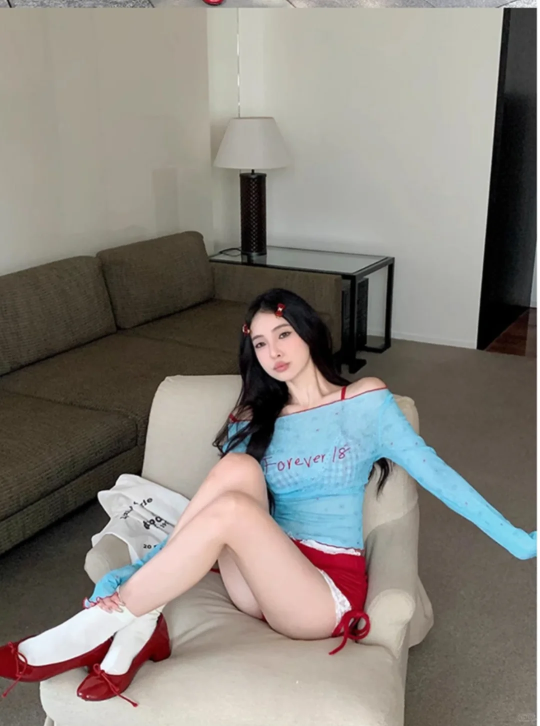 🌊【少女心爆棚的红蓝撞色分体泳衣】🌊