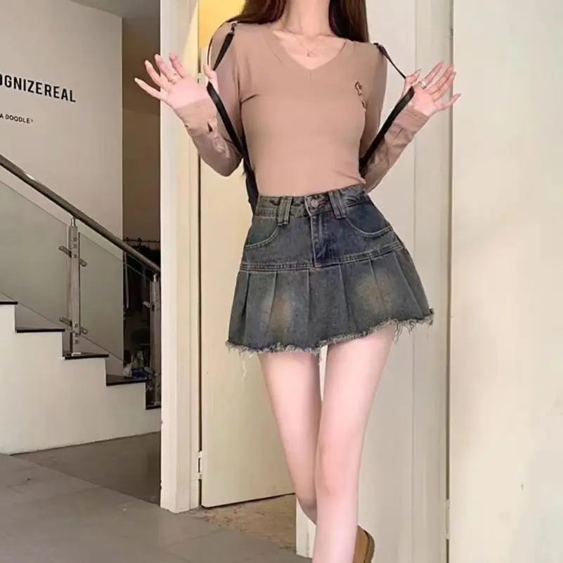 辣妹复古百褶牛仔半身裙女2025新款夏季