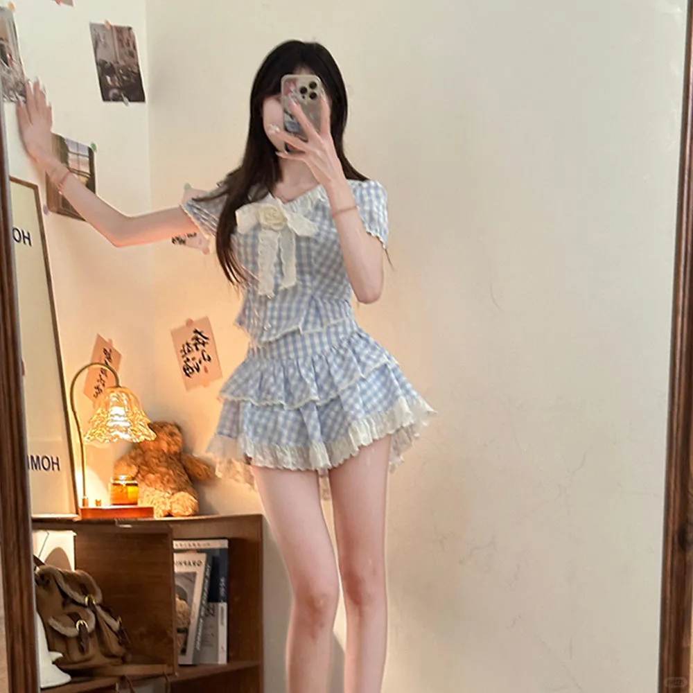 海盐苏打蓝格校供感学院风清新初春显瘦制服